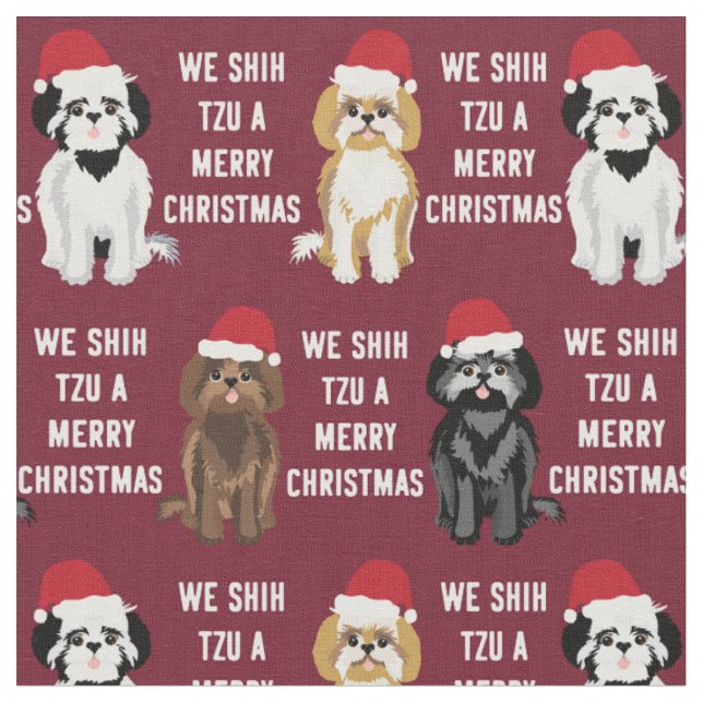 Tissu shih tzu drôle de jolies noël (Fermer)