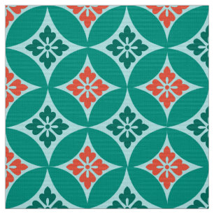 Tissu Shippo avec le motif, la turquoise et le corail de