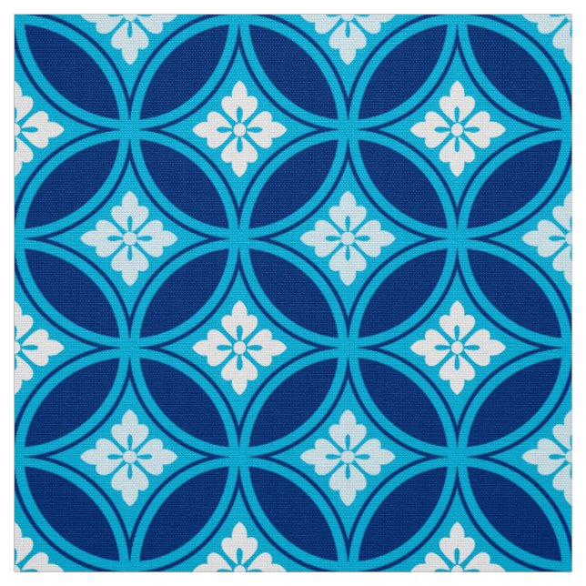 Tissu Shippo avec Motif à Fleur, Deep Indigo Blue (Échantillon)