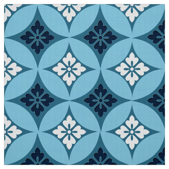 Tissu Shippo avec Motif Fleur, Bleu et Blanc (Échantillon)