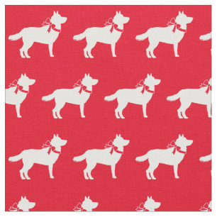 Tissu Sibérie Husky Chien Silhouette Animal Rouge