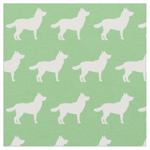 Tissu Sibérie Husky Chien Silhouette Animal Sage Vert