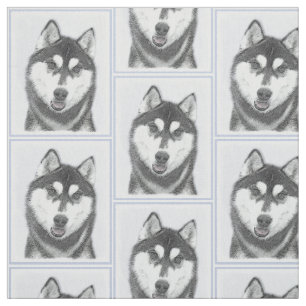 Tissu Sibérie Husky (noir et blanc) peint l'art du chie
