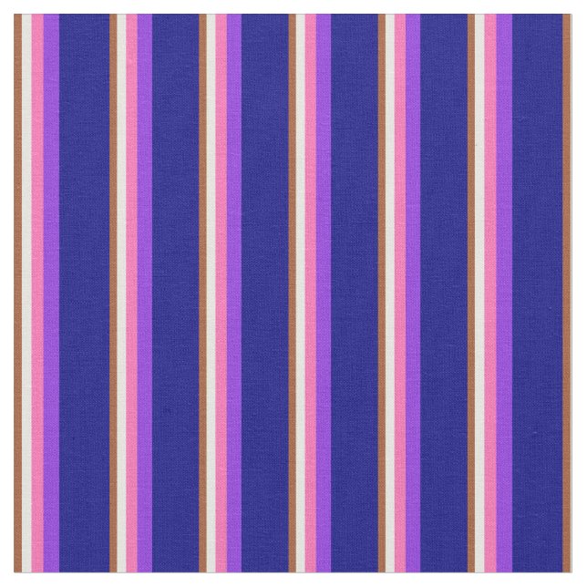 Tissu Sienne, Blanc, Rose Chaud, Violet & Lignes Bleues (Fermer)