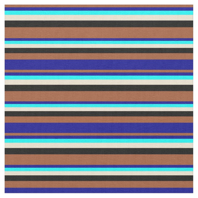 Tissu Sienne, Bleu foncé, Cyan, Beige & Noir (Fermer)