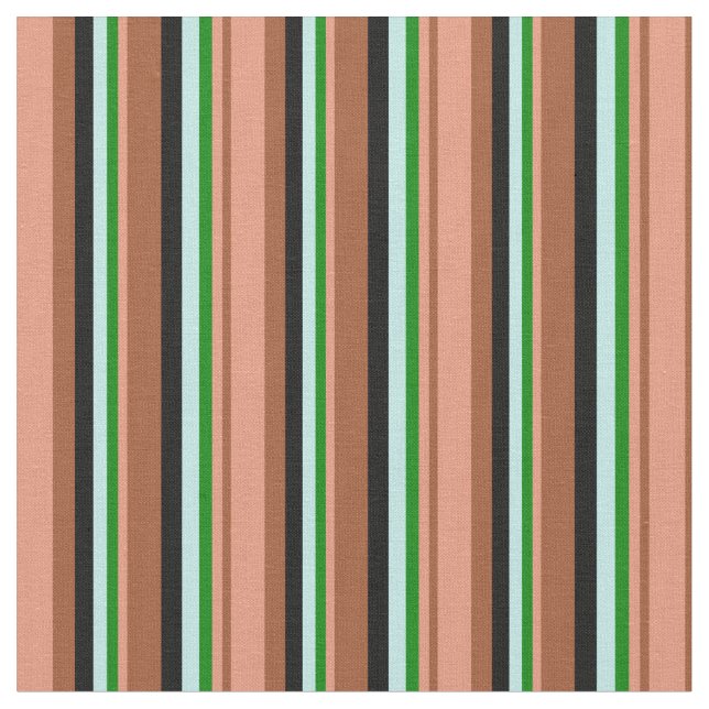 Tissu Sienne, Saumon foncé, vert, turquoise et noir (Fermer)