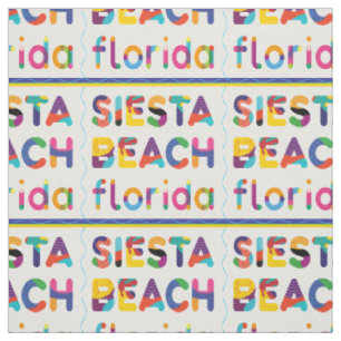 Tissu Siesta Beach, Floride. Motif de texte coloré
