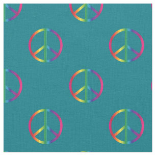 Tissu Signes de paix arc-en-ciel Turquoises