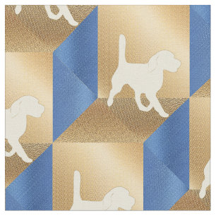 Tissu Silhouette Beagle sur Cubes Brown et Bleus
