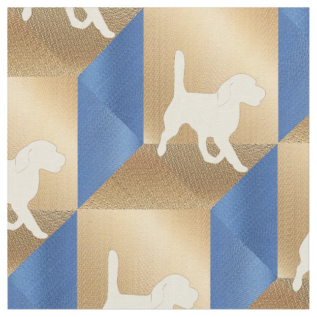 Tissu Silhouette beagle sur Cubes Brown et Bleus (Fermer)