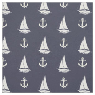 Tissu Silhouette d'ancre blanche marine/voilier blanc