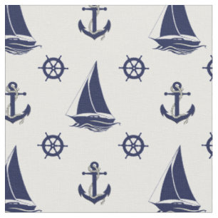 Tissu Silhouette d'ancre/roue/voilier de la marine nauti