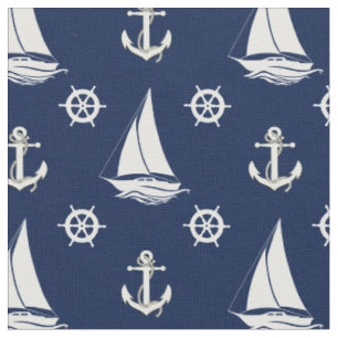 Tissu Silhouette d'ancre/roue/voilier de la marine nauti