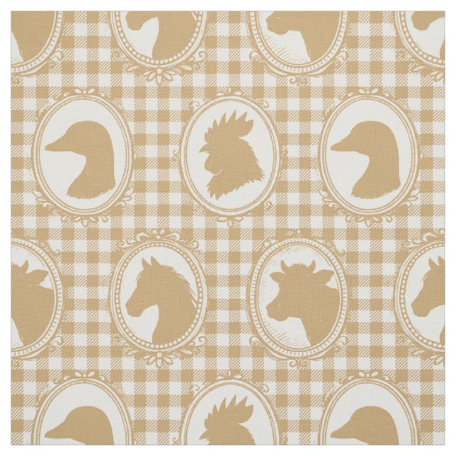 Tissu Silhouette d'animaux de ferme rustique à carreaux  (Échantillon)