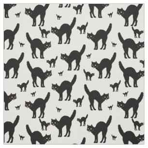 Tissu Silhouette de Chat noir d'Halloween Motif Bc blanc