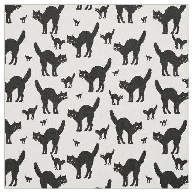 Tissu Silhouette de Chat noir d'Halloween Motif Bc blanc (Échantillon)