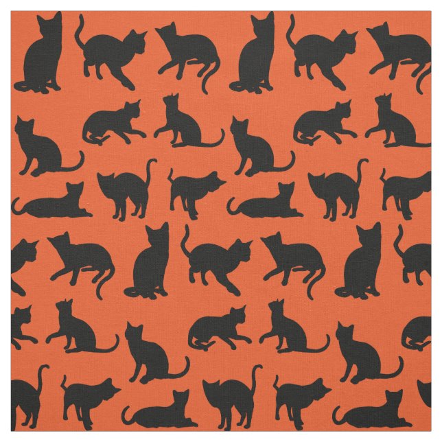 Tissu Silhouette de chat noir sur orange (Échantillon)