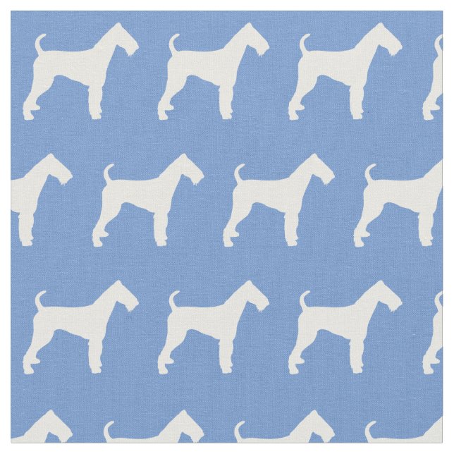 Tissu Silhouette de chien Airedale Terrier Bleu Clair (Fermer)