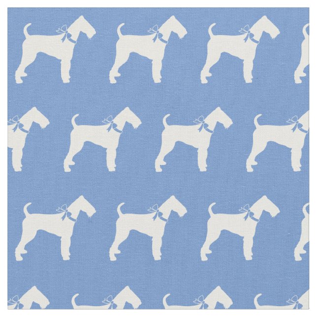 Tissu Silhouette de chien Airedale Terrier Bleu clair (Fermer)