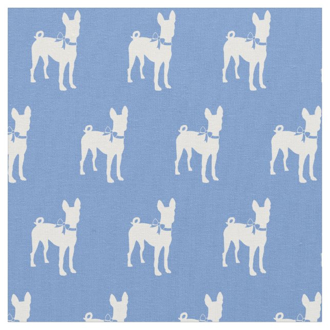 Tissu Silhouette de chien Basenji bleu clair (Fermer)