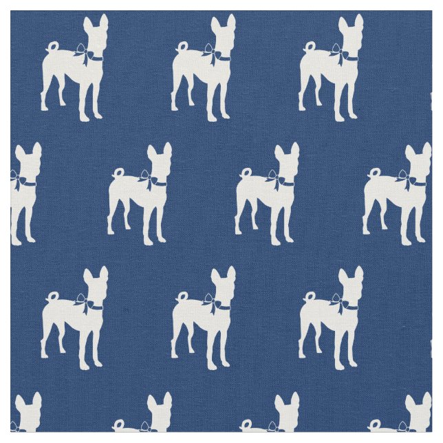 Tissu Silhouette de chien Basenji marine (Fermer)