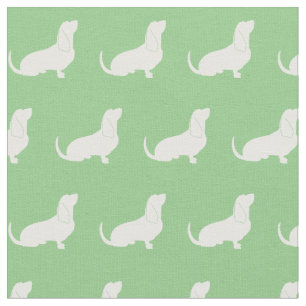 Tissu Silhouette de chien Basset Hound vert sauge