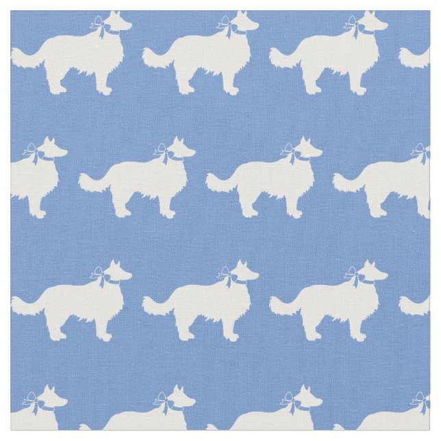 Tissu Silhouette de chien Border Collie bleu clair (Fermer)
