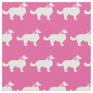 Tissu Silhouette de chien Border Collie Rose pour animau