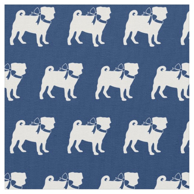 Tissu Silhouette de chien Carlin Bleu marine (Fermer)