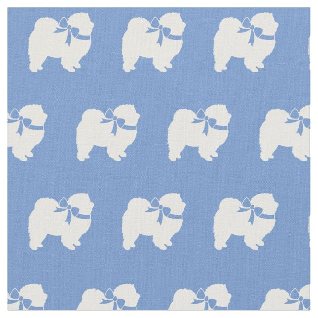 Tissu Silhouette de chien Chow Chow bleu clair (Fermer)