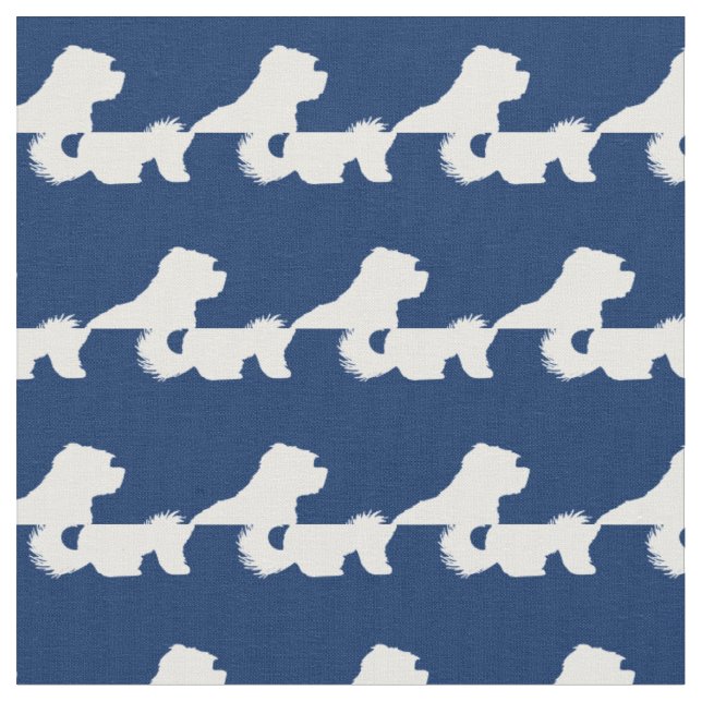 Tissu Silhouette de chien maltais bleu marine (Fermer)