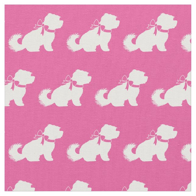 Tissu Silhouette de chien maltais Rose (Fermer)