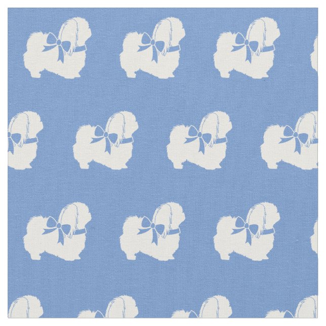 Tissu Silhouette de chien pékinois bleu clair (Fermer)