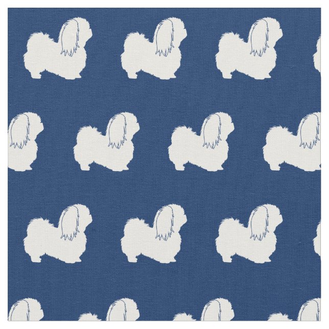 Tissu Silhouette de chien pékinois marine (Fermer)