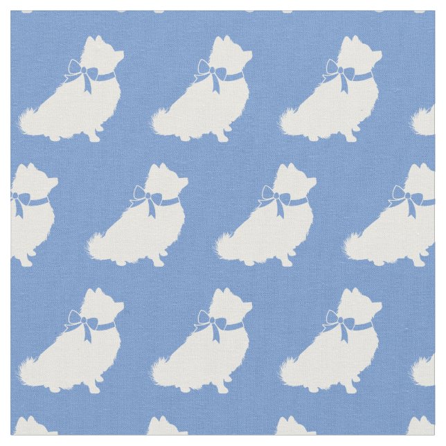 Tissu Silhouette de chien Poméranie Bleu Clair (Fermer)