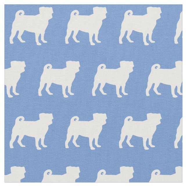 Tissu Silhouette de chien Pug bleu clair (Fermer)