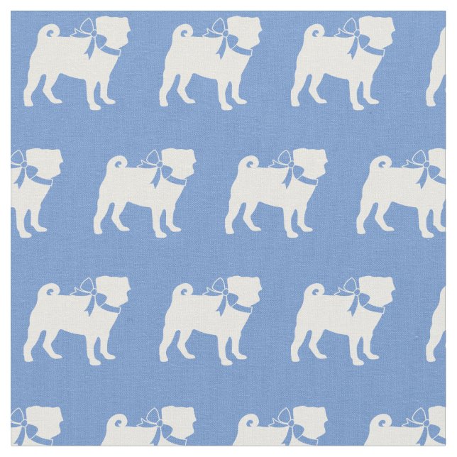 Tissu Silhouette de chien Pug bleu clair (Fermer)