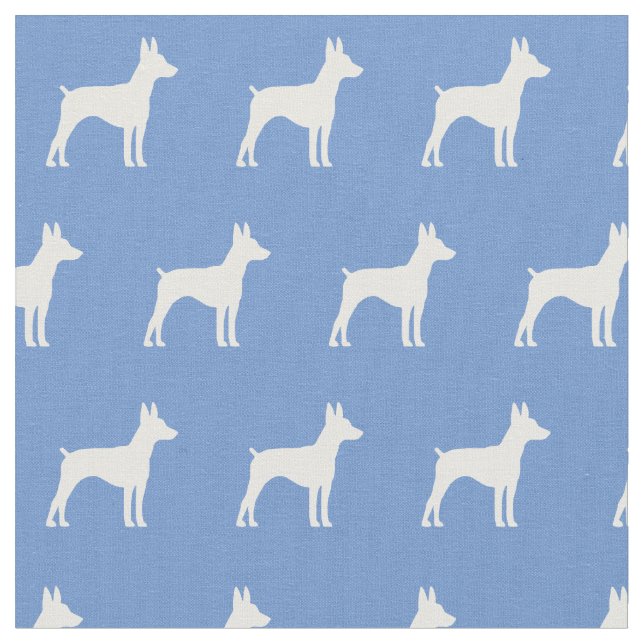 Tissu Silhouette de chien Rat Terrier Bleu Clair (Fermer)