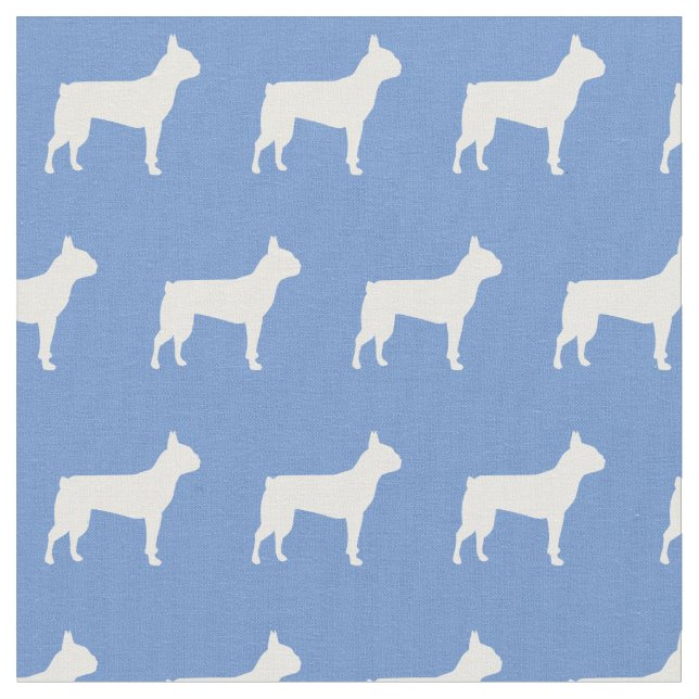 Tissu Silhouette de chien Terrier de Boston Bleu Clair (Fermer)