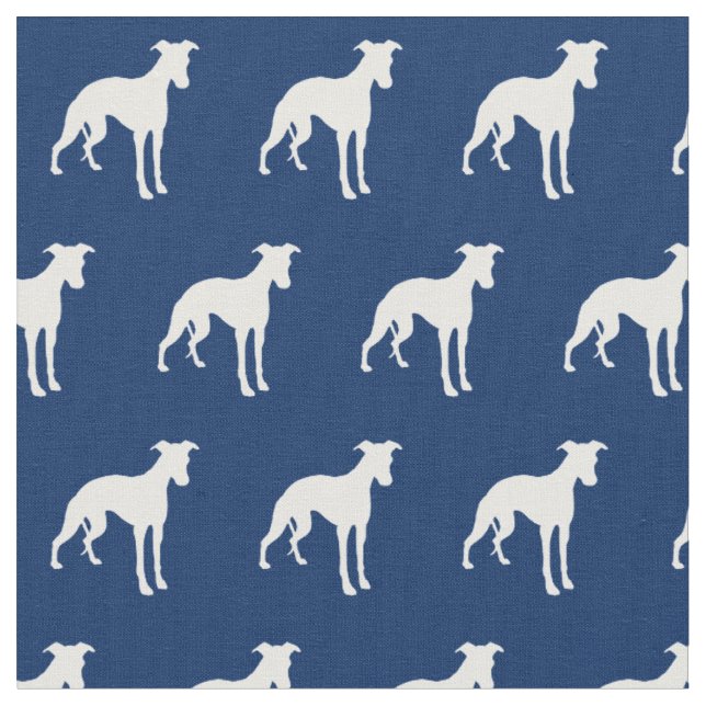 Tissu Silhouette de chien Whippet bleu marine (Fermer)