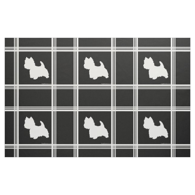Tissu Silhouette de Westie sur fond noir (Fat Quarter)