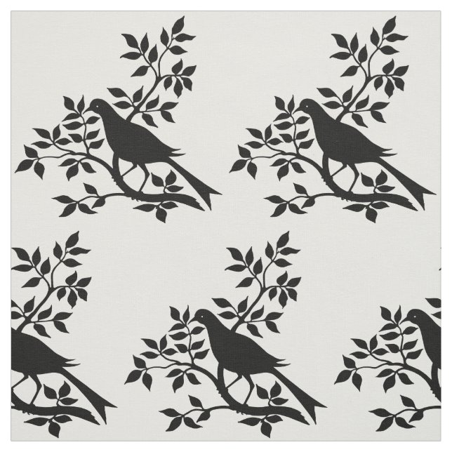 Tissu Silhouette d'oiseau perché sur une branche d'arbre (Échantillon)