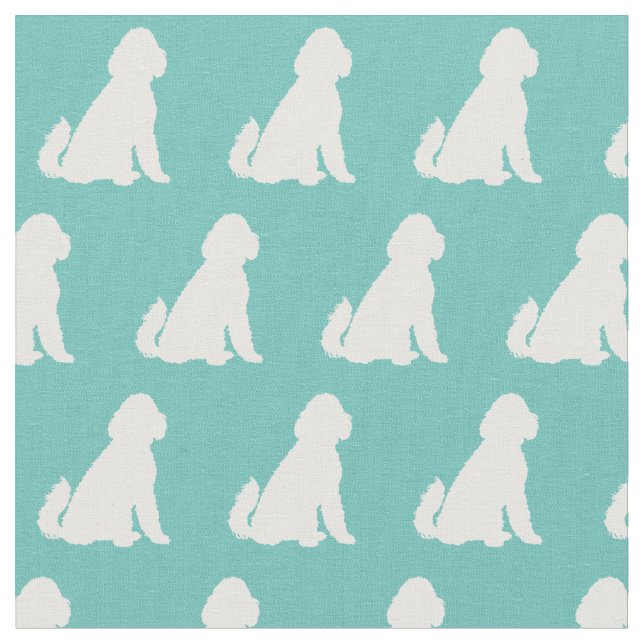 Tissu Silhouette Doodle Dog d'or Pet Aussie Turquoise (Fermer)