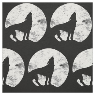 Tissu Silhouette d'un loup hurlant sur la lune