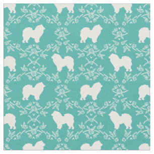 Tissu Silhouette florale du chien Chow Chow