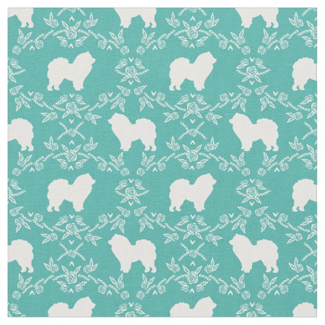 Tissu Silhouette florale du chien Chow Chow (Fermer)
