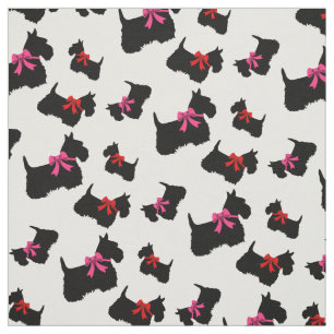 Tissu Silhouette noire écossaise Terrier, arc rouge/ros