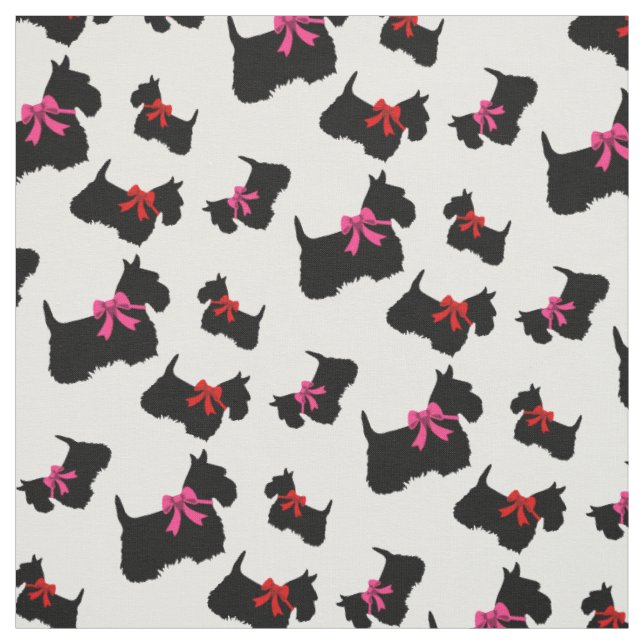 Tissu Silhouette noire écossaise Terrier, arc rouge/rose (Échantillon)