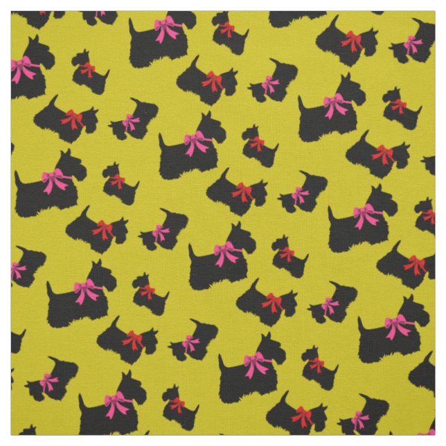 Tissu Silhouette noire écossaise Terrier, arc rouge/rose (Échantillon)