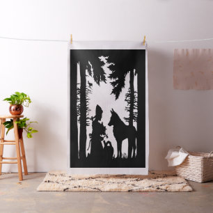 Tissu Silhouette noire sur Hood rouge blanc Wolf